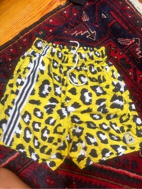 Yellow Leopard Print Athletic Shorts